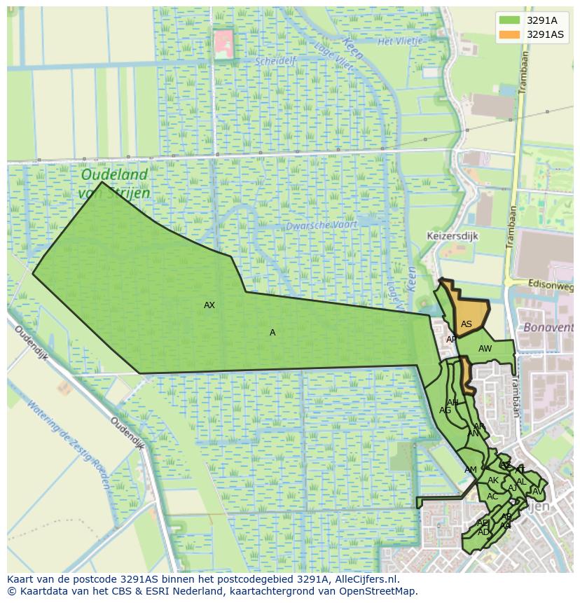 Afbeelding van het postcodegebied 3291 AS op de kaart.