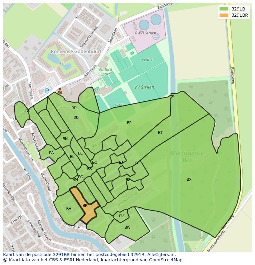 Afbeelding van het postcodegebied 3291 BR op de kaart.
