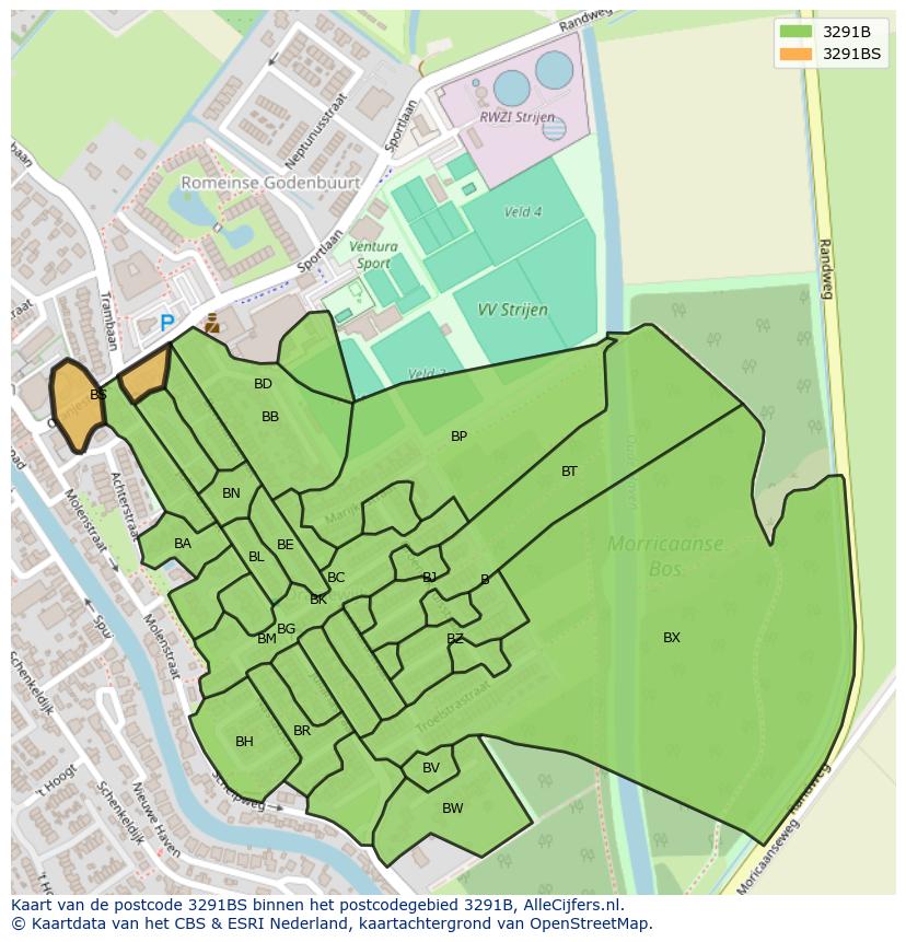 Afbeelding van het postcodegebied 3291 BS op de kaart.