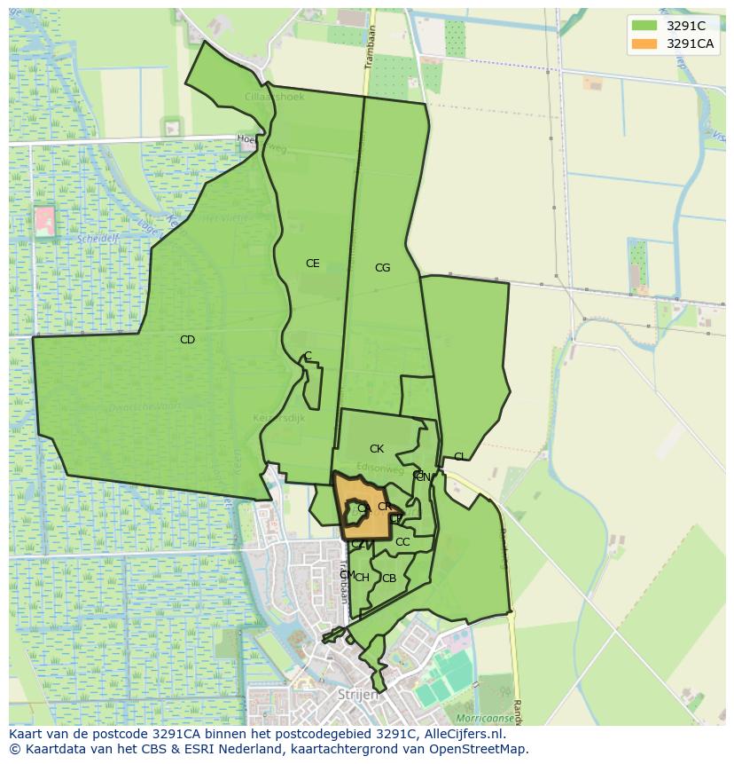 Afbeelding van het postcodegebied 3291 CA op de kaart.