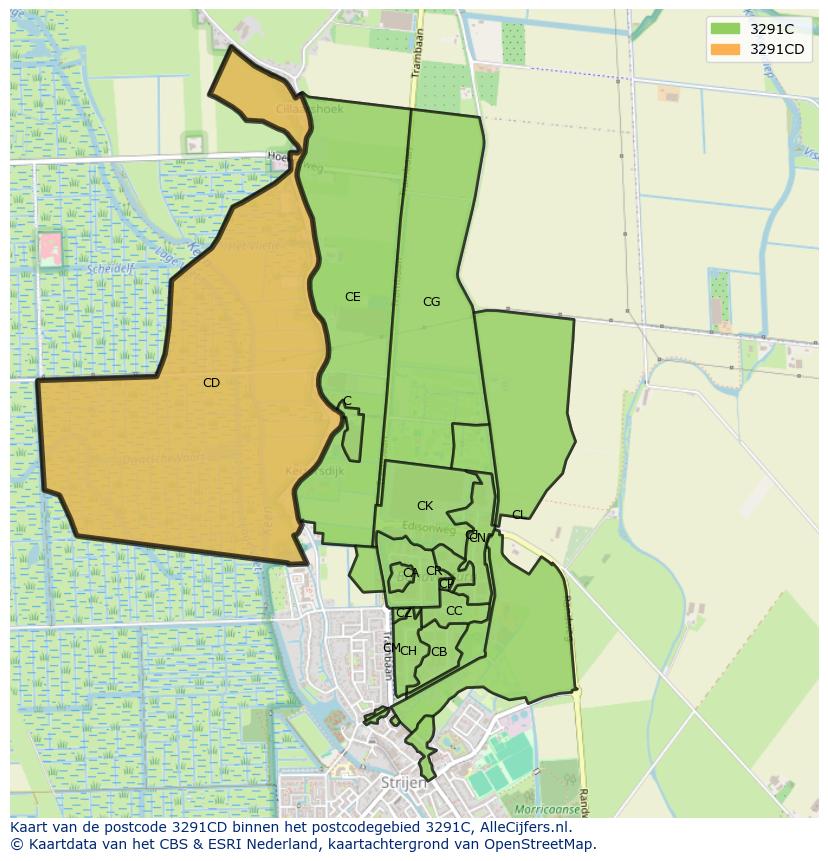 Afbeelding van het postcodegebied 3291 CD op de kaart.