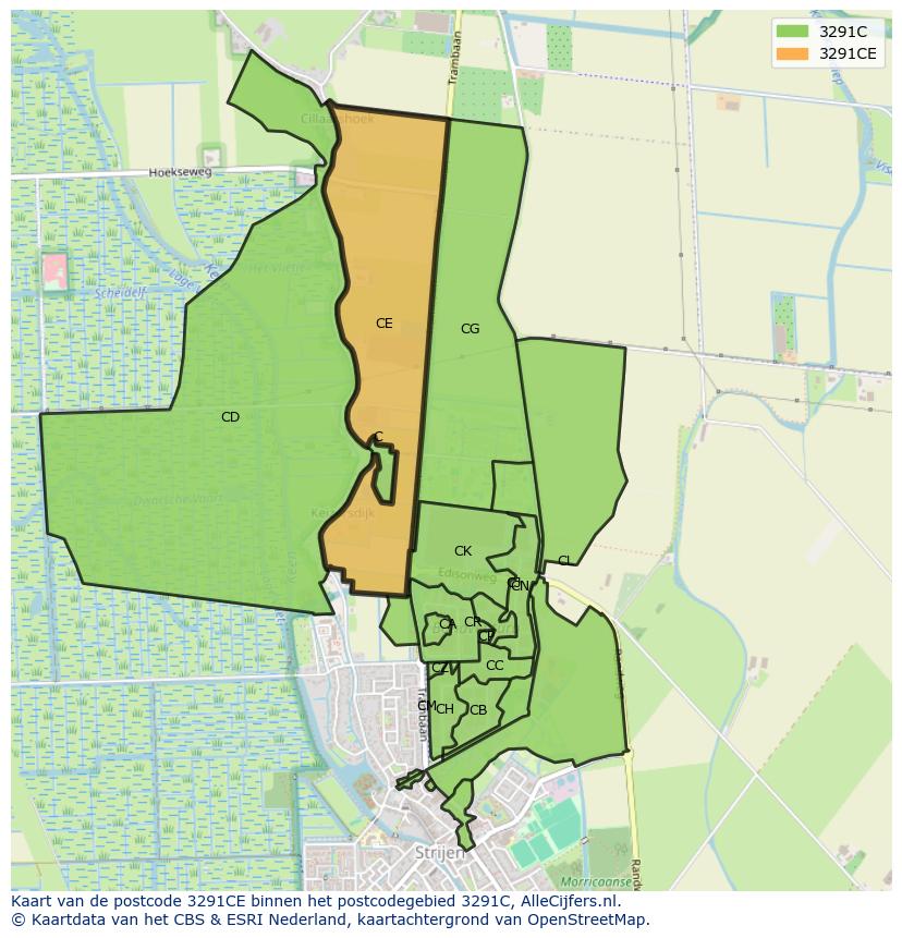 Afbeelding van het postcodegebied 3291 CE op de kaart.