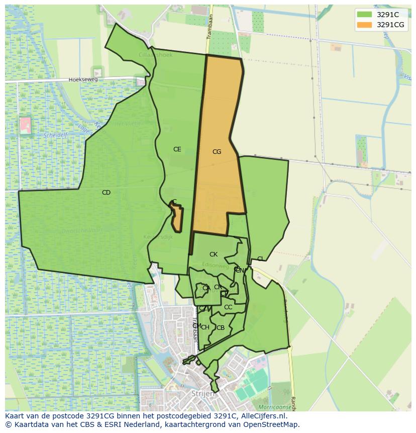 Afbeelding van het postcodegebied 3291 CG op de kaart.