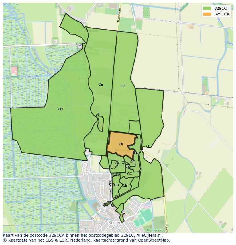 Afbeelding van het postcodegebied 3291 CK op de kaart.