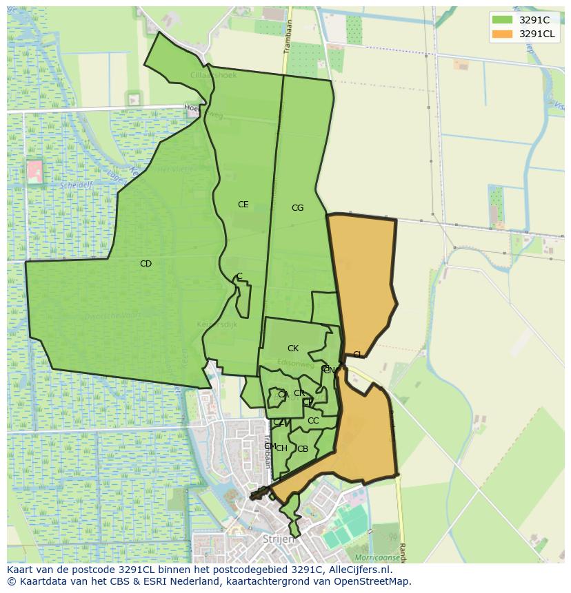 Afbeelding van het postcodegebied 3291 CL op de kaart.