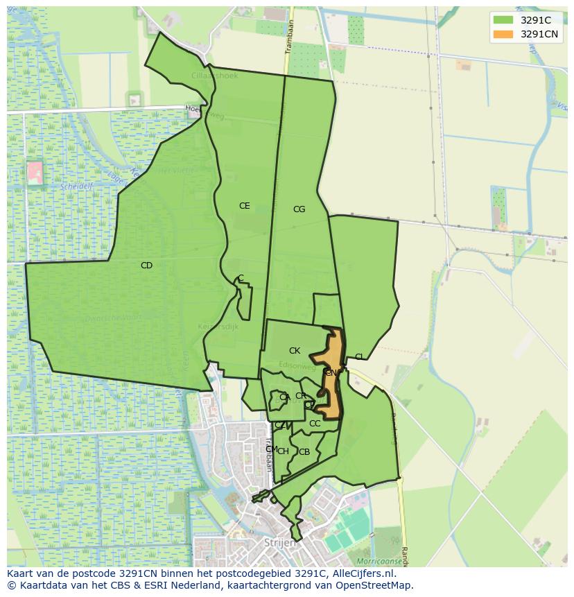 Afbeelding van het postcodegebied 3291 CN op de kaart.