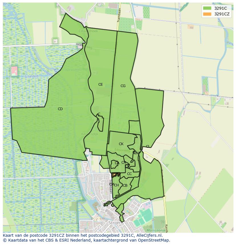 Afbeelding van het postcodegebied 3291 CZ op de kaart.