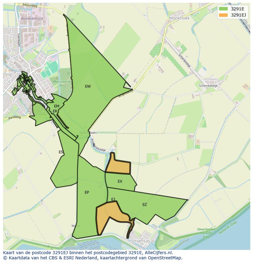 Afbeelding van het postcodegebied 3291 EJ op de kaart.
