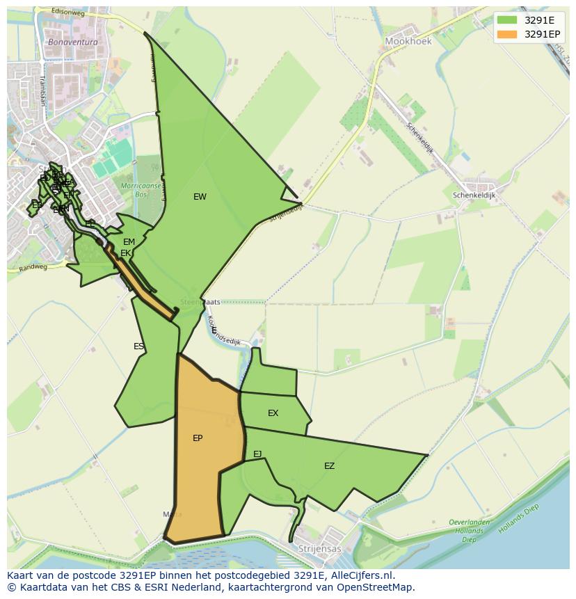 Afbeelding van het postcodegebied 3291 EP op de kaart.