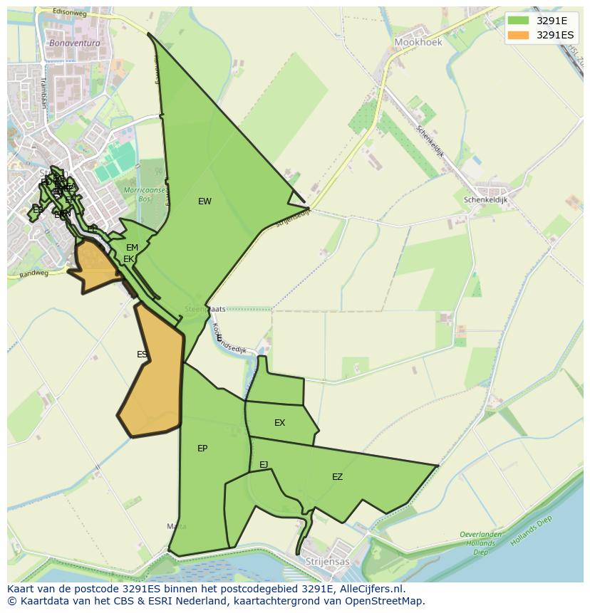 Afbeelding van het postcodegebied 3291 ES op de kaart.