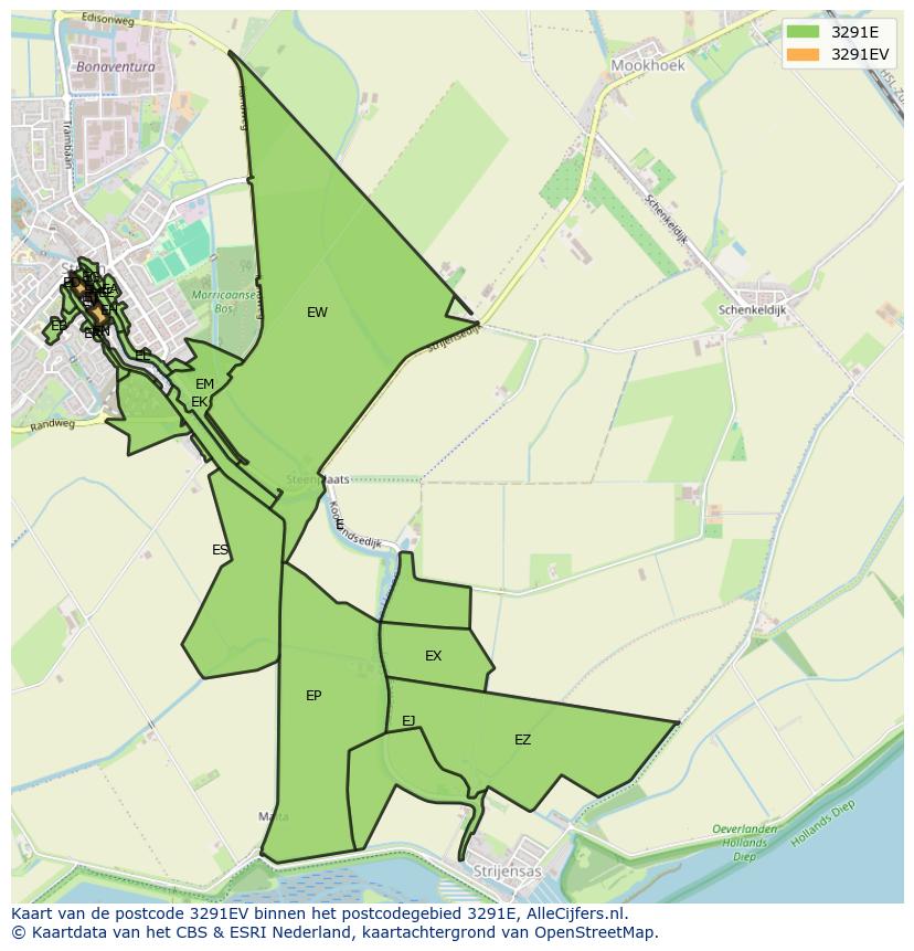 Afbeelding van het postcodegebied 3291 EV op de kaart.