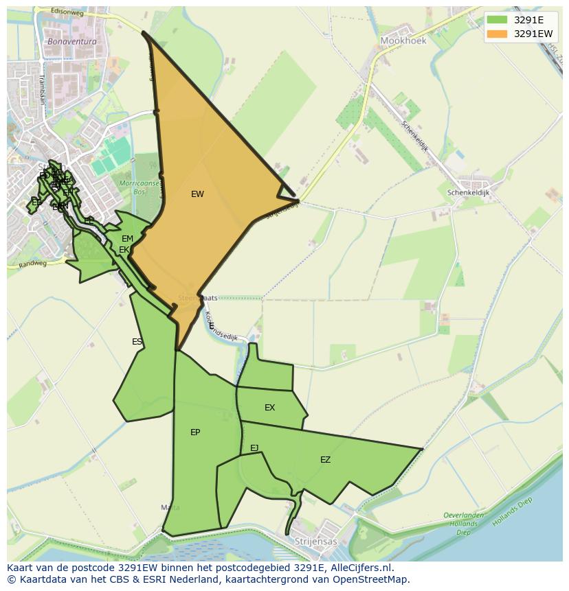 Afbeelding van het postcodegebied 3291 EW op de kaart.