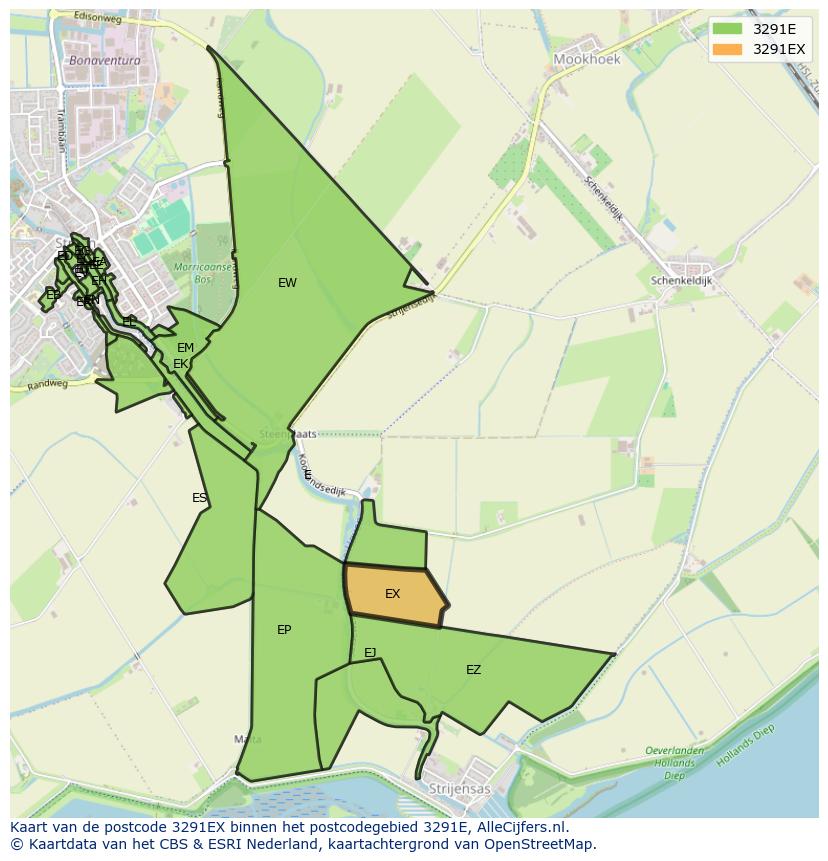 Afbeelding van het postcodegebied 3291 EX op de kaart.