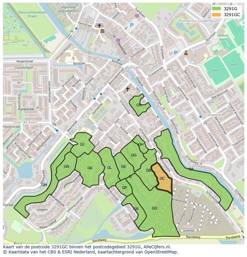 Afbeelding van het postcodegebied 3291 GC op de kaart.