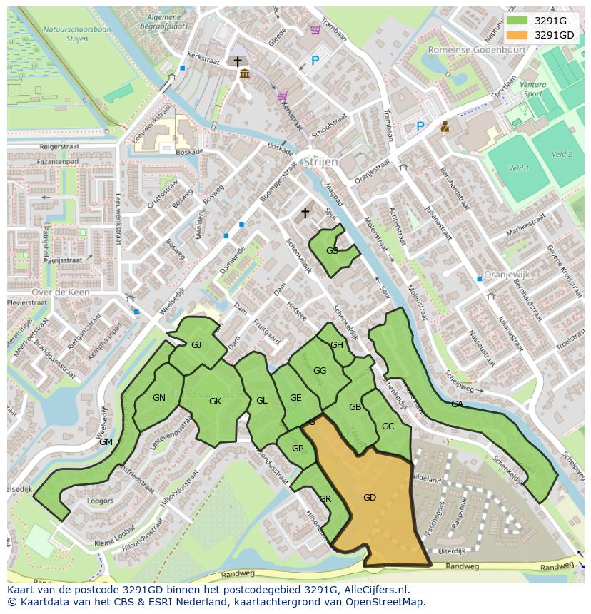 Afbeelding van het postcodegebied 3291 GD op de kaart.