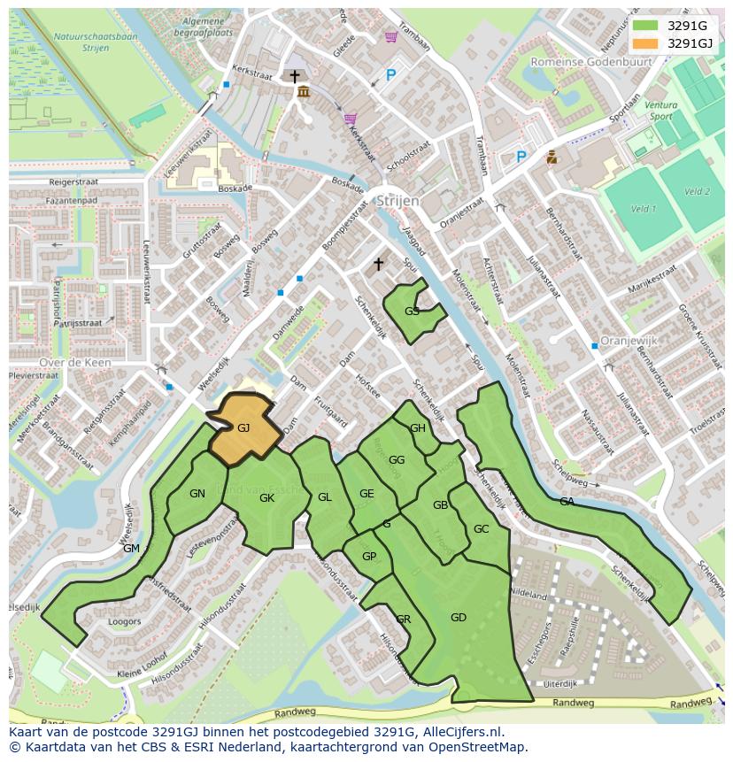 Afbeelding van het postcodegebied 3291 GJ op de kaart.