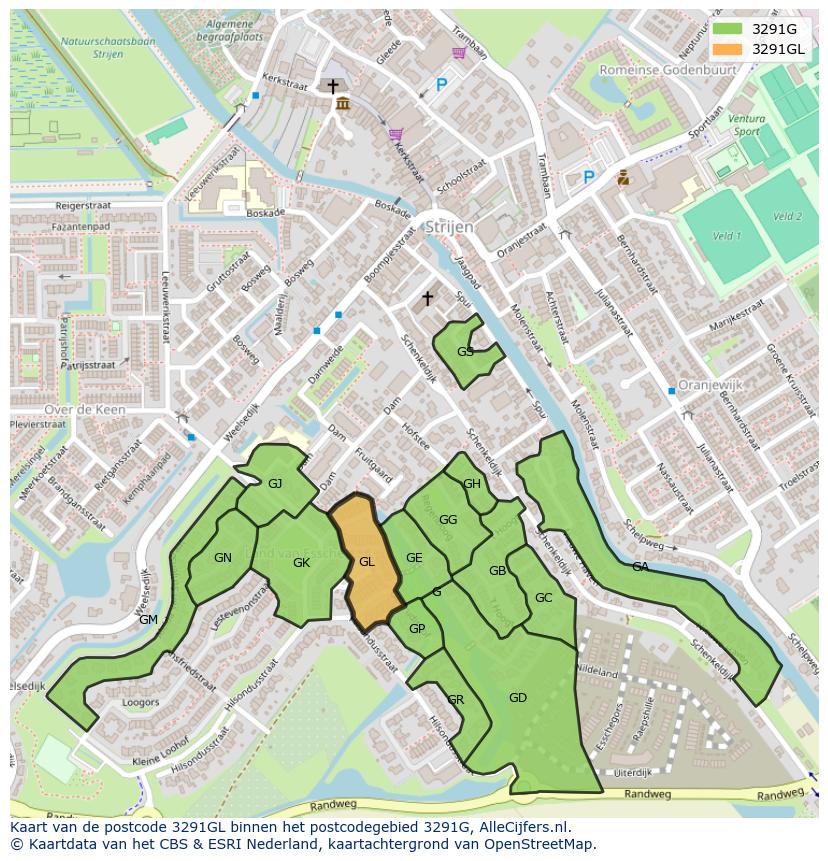 Afbeelding van het postcodegebied 3291 GL op de kaart.