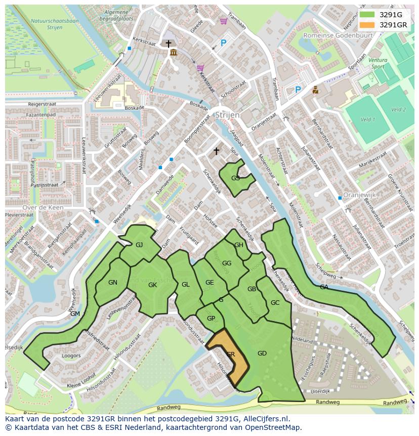 Afbeelding van het postcodegebied 3291 GR op de kaart.