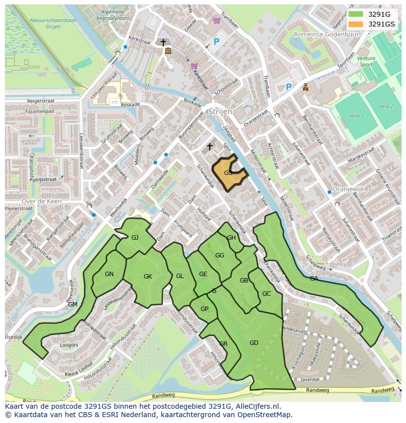Afbeelding van het postcodegebied 3291 GS op de kaart.