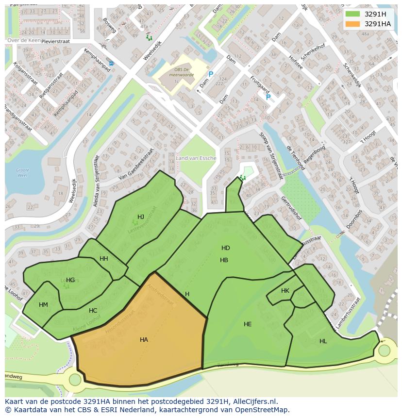 Afbeelding van het postcodegebied 3291 HA op de kaart.