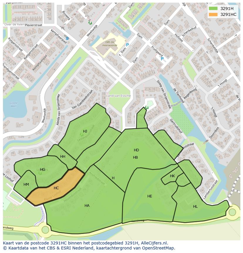 Afbeelding van het postcodegebied 3291 HC op de kaart.