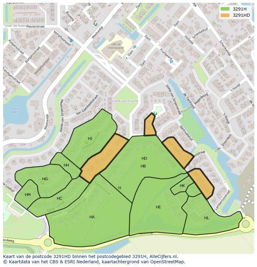 Afbeelding van het postcodegebied 3291 HD op de kaart.