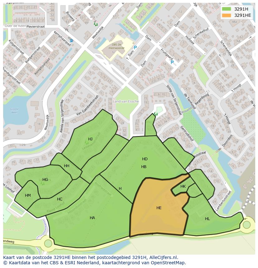 Afbeelding van het postcodegebied 3291 HE op de kaart.