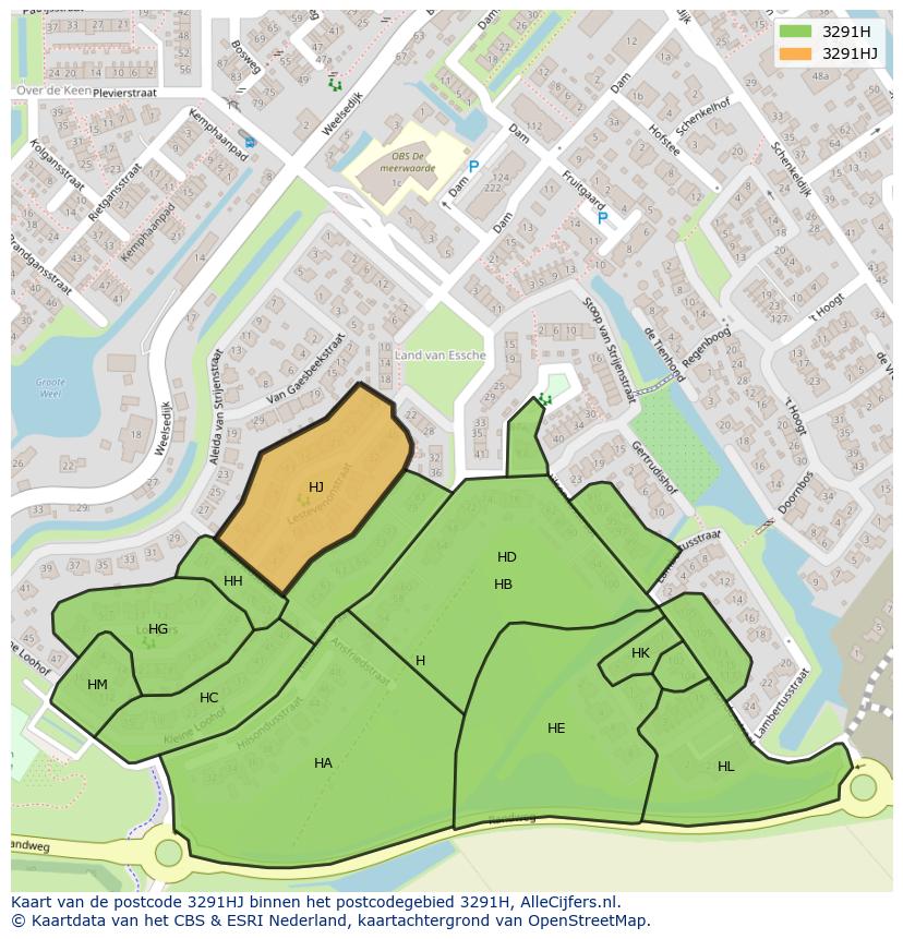 Afbeelding van het postcodegebied 3291 HJ op de kaart.