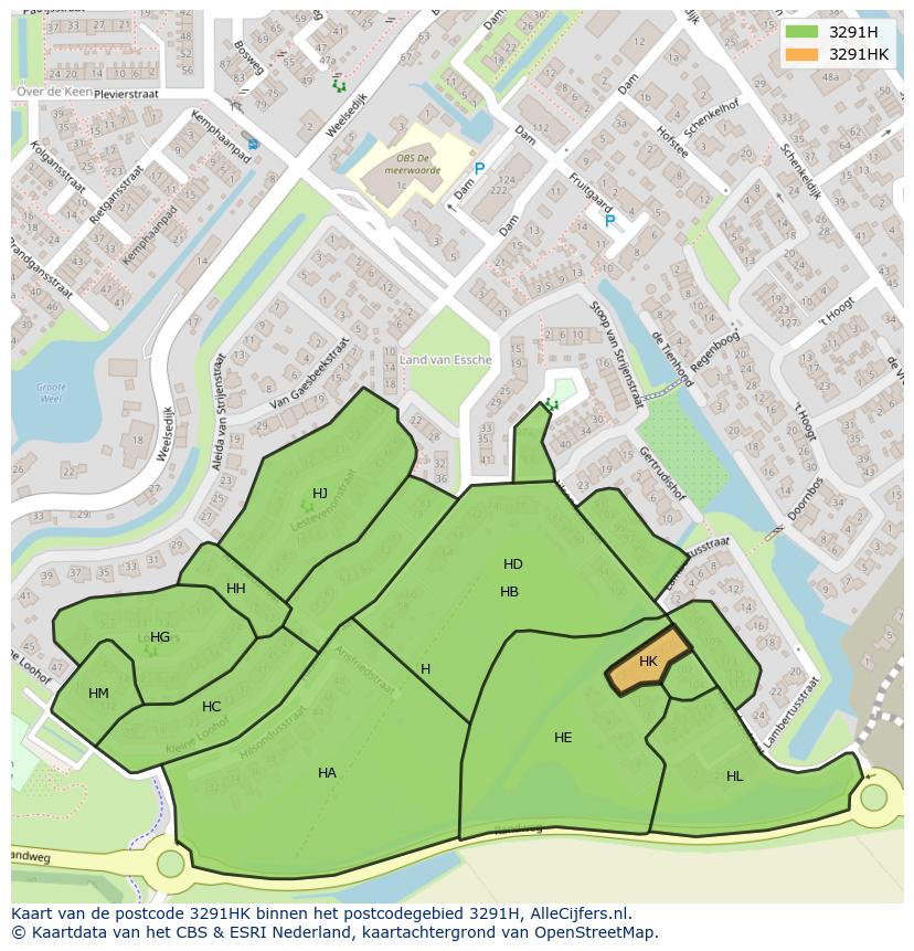 Afbeelding van het postcodegebied 3291 HK op de kaart.