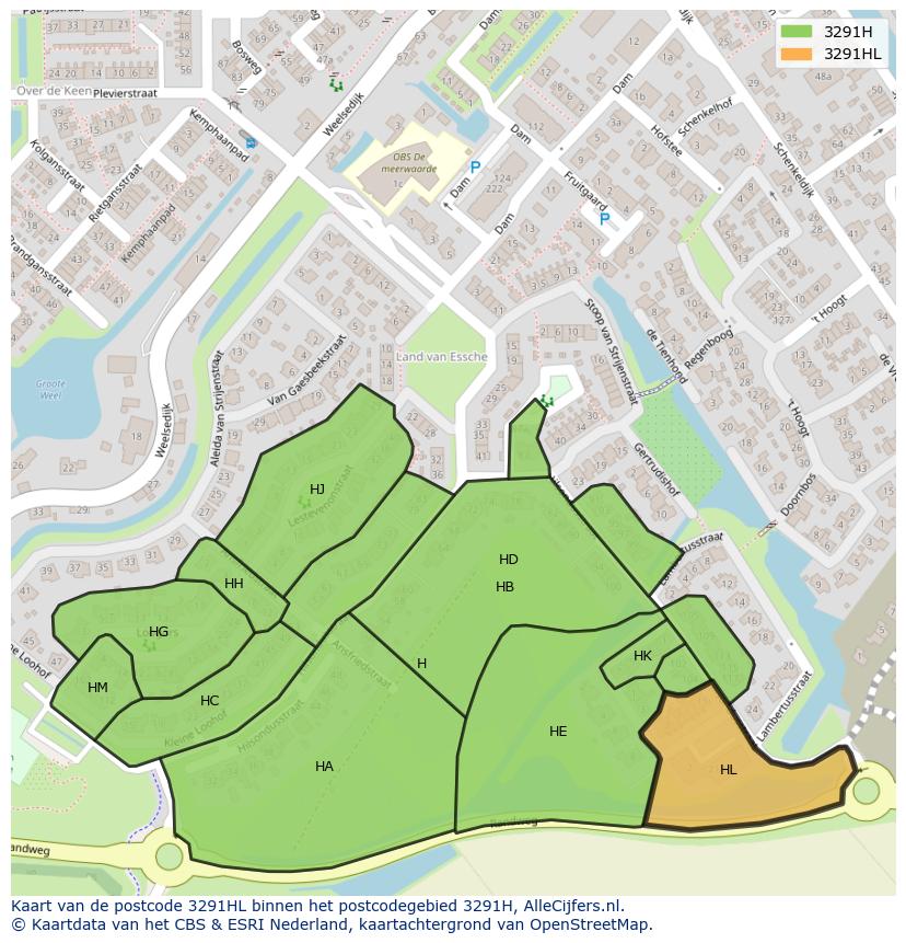 Afbeelding van het postcodegebied 3291 HL op de kaart.