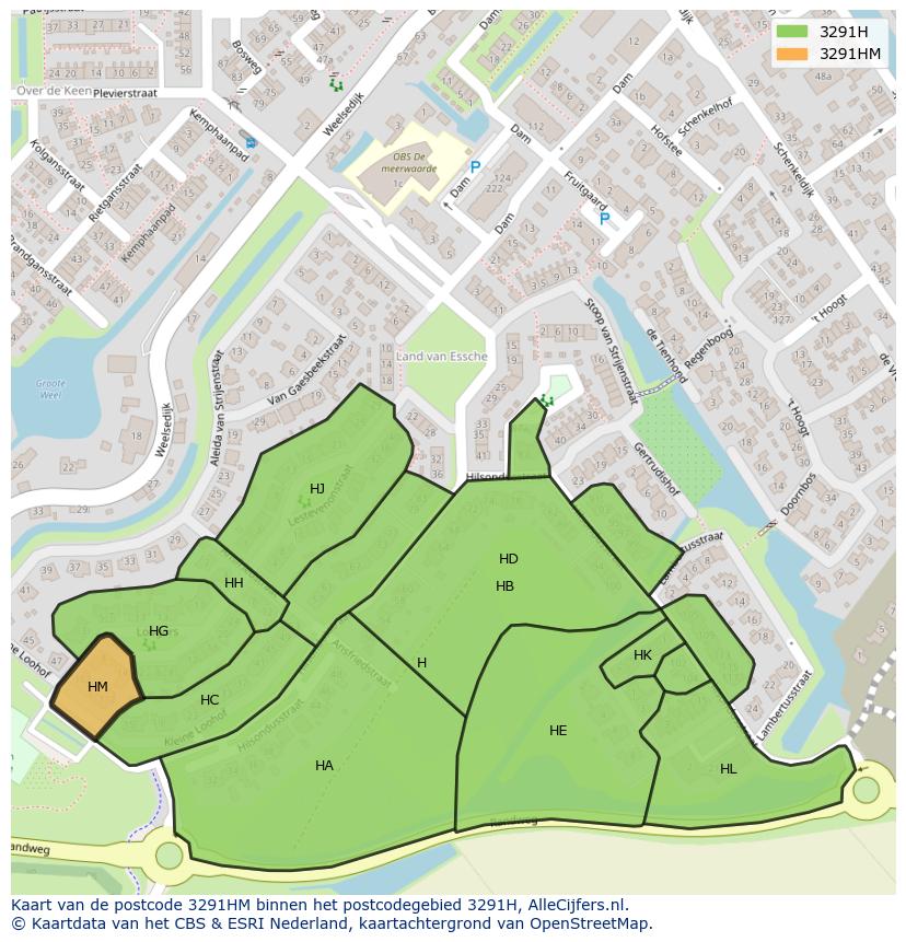 Afbeelding van het postcodegebied 3291 HM op de kaart.