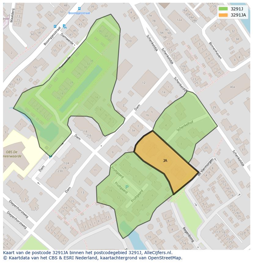 Afbeelding van het postcodegebied 3291 JA op de kaart.