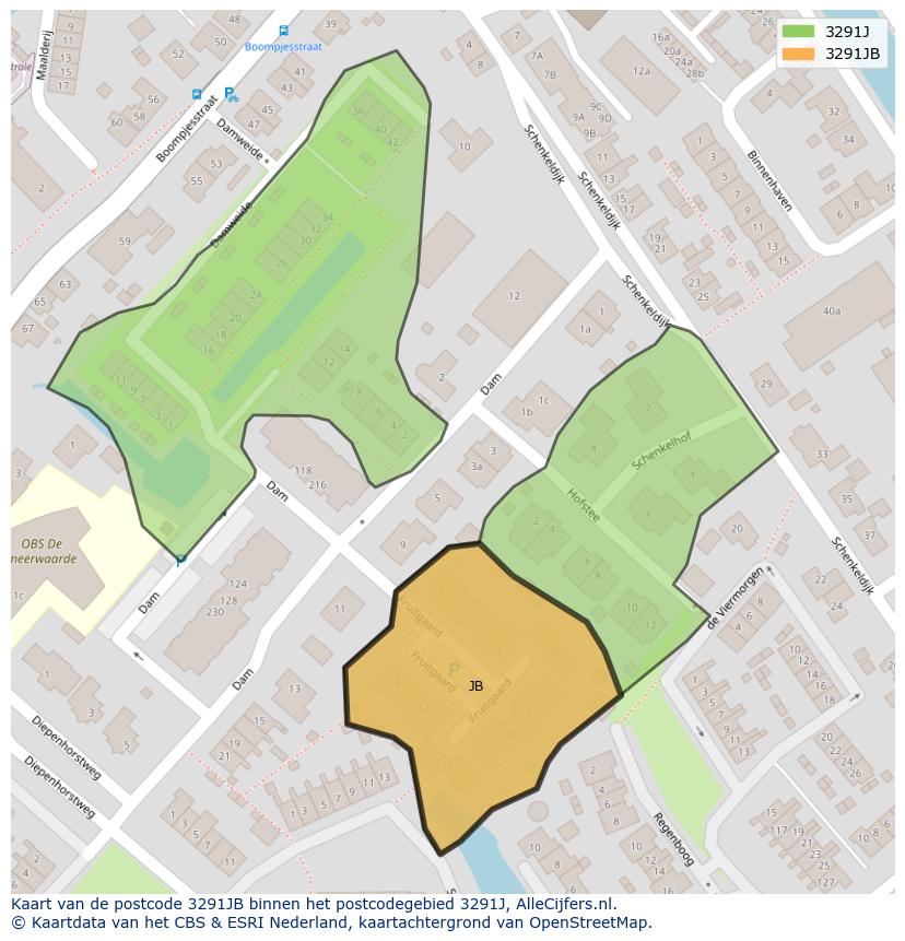 Afbeelding van het postcodegebied 3291 JB op de kaart.