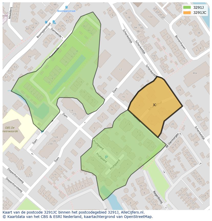 Afbeelding van het postcodegebied 3291 JC op de kaart.