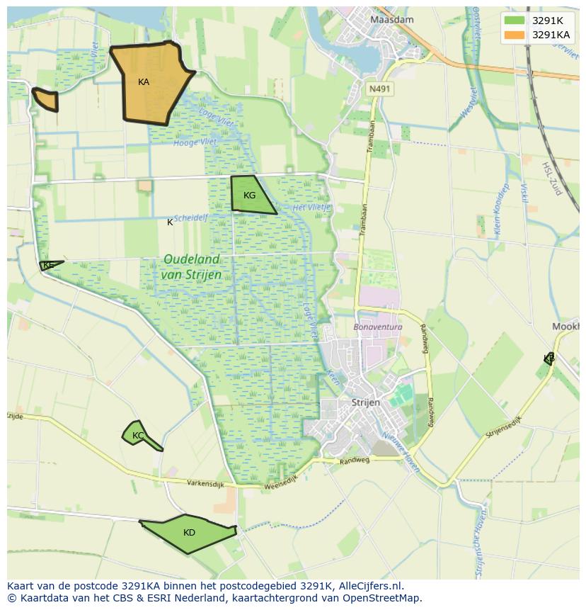 Afbeelding van het postcodegebied 3291 KA op de kaart.