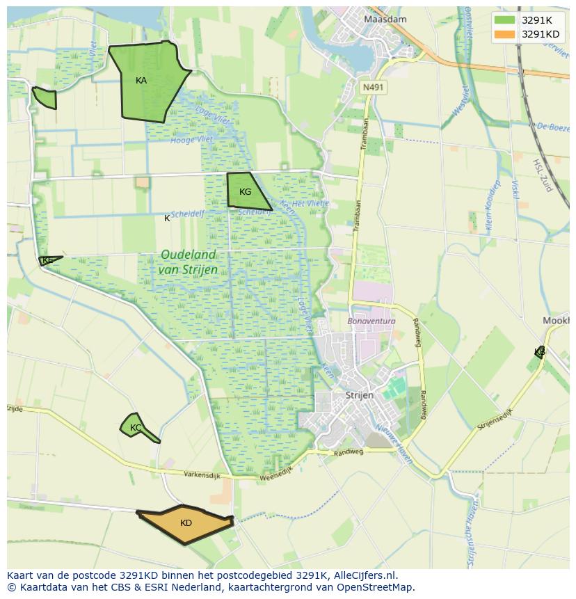 Afbeelding van het postcodegebied 3291 KD op de kaart.