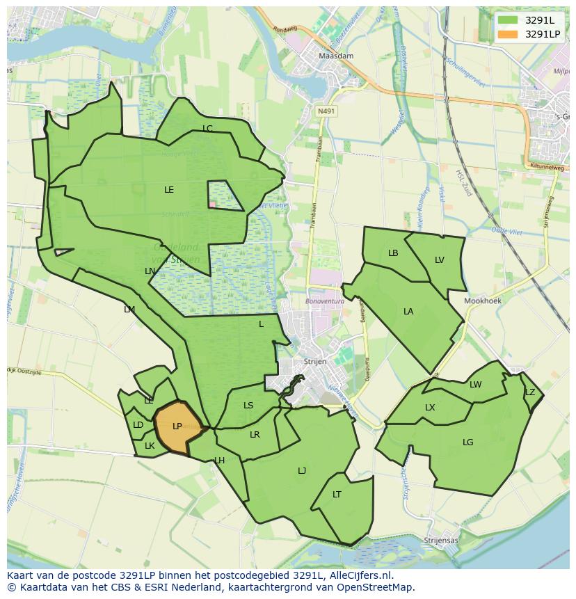 Afbeelding van het postcodegebied 3291 LP op de kaart.