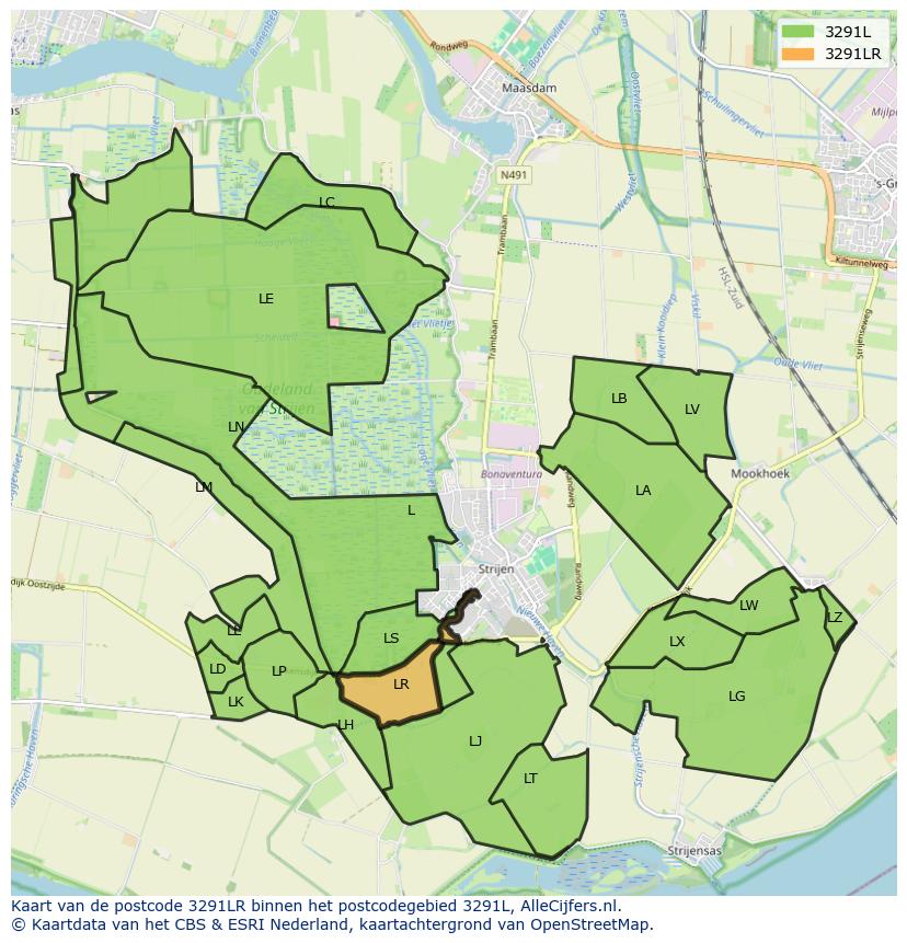 Afbeelding van het postcodegebied 3291 LR op de kaart.