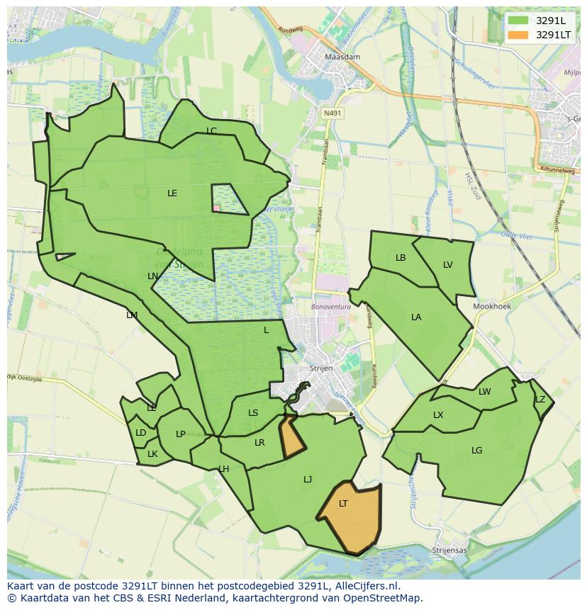 Afbeelding van het postcodegebied 3291 LT op de kaart.