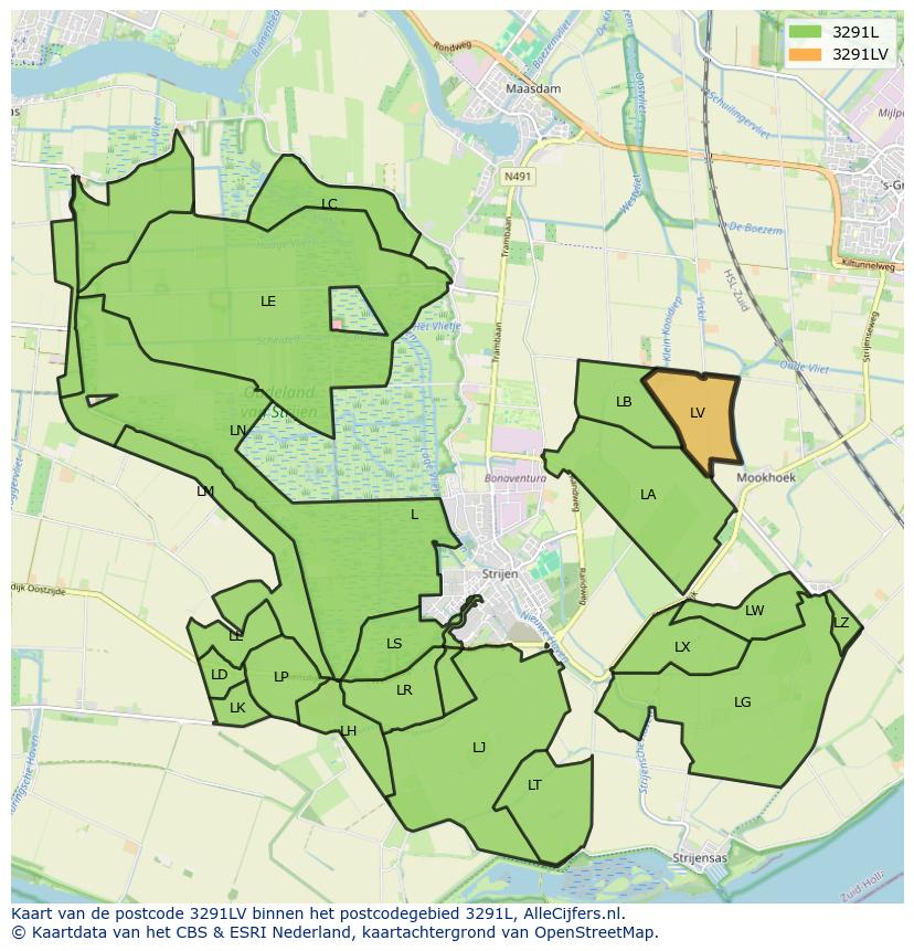 Afbeelding van het postcodegebied 3291 LV op de kaart.