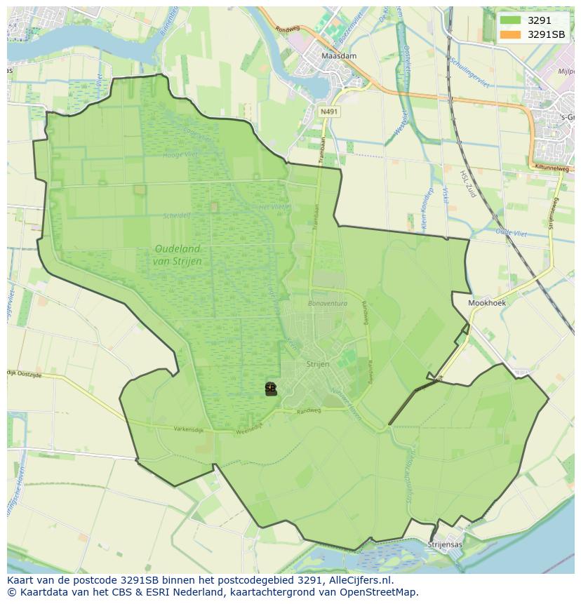 Afbeelding van het postcodegebied 3291 SB op de kaart.