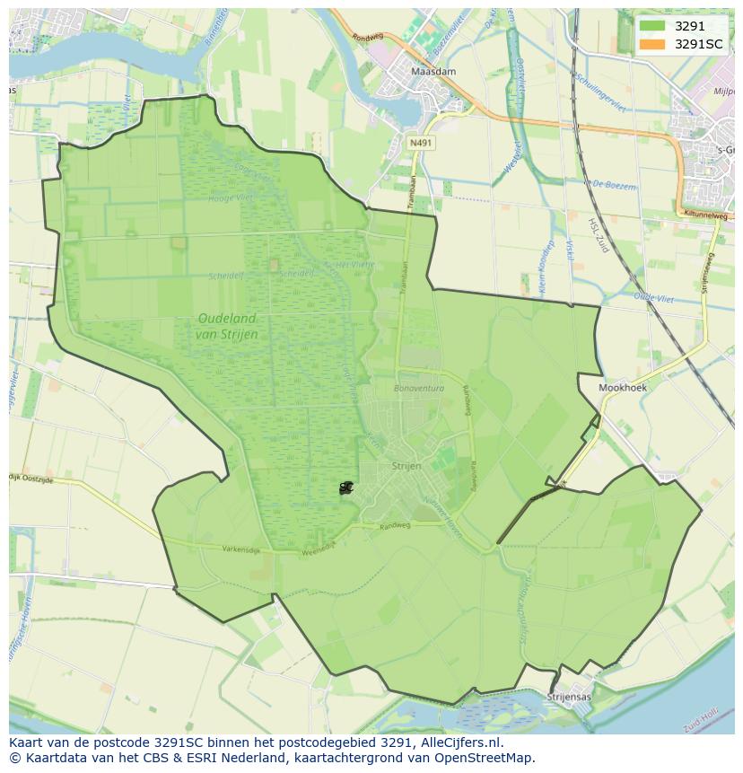 Afbeelding van het postcodegebied 3291 SC op de kaart.