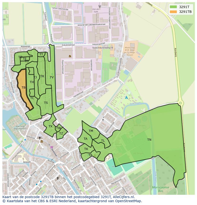 Afbeelding van het postcodegebied 3291 TB op de kaart.