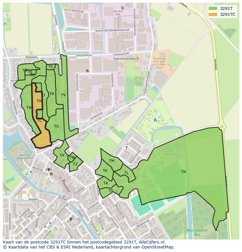 Afbeelding van het postcodegebied 3291 TC op de kaart.