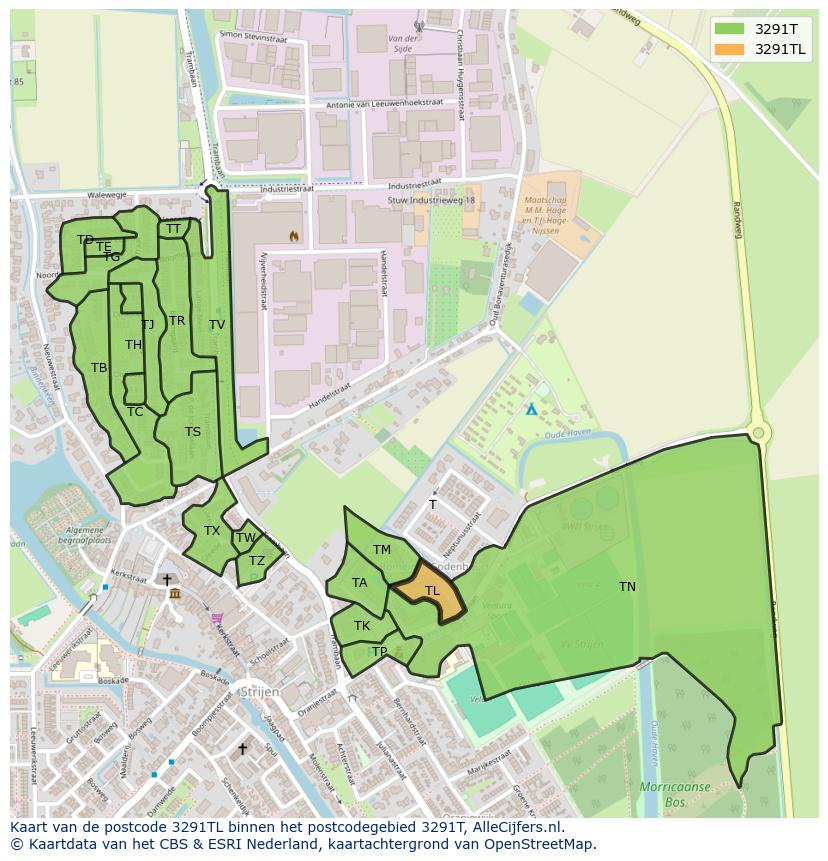 Afbeelding van het postcodegebied 3291 TL op de kaart.