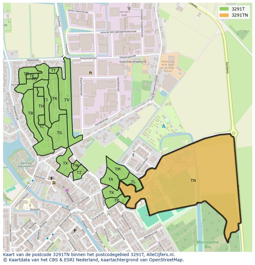 Afbeelding van het postcodegebied 3291 TN op de kaart.