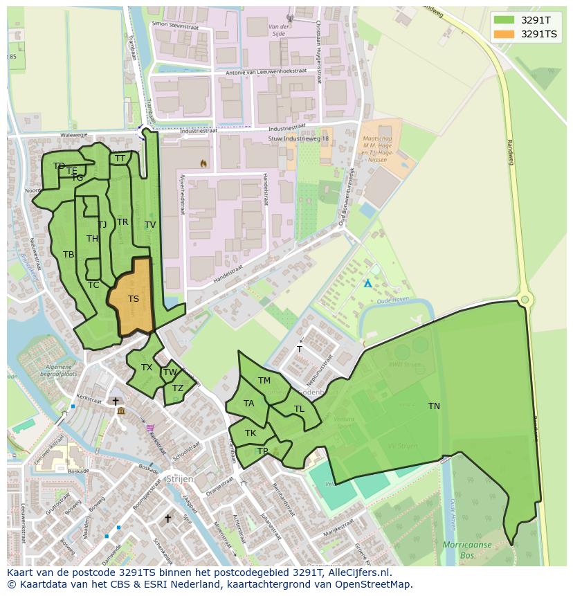 Afbeelding van het postcodegebied 3291 TS op de kaart.