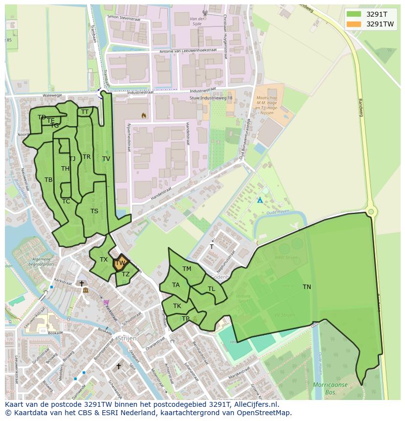 Afbeelding van het postcodegebied 3291 TW op de kaart.