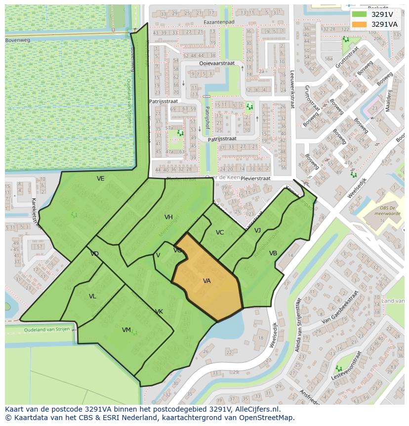 Afbeelding van het postcodegebied 3291 VA op de kaart.
