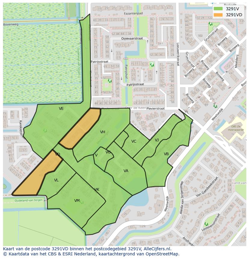 Afbeelding van het postcodegebied 3291 VD op de kaart.